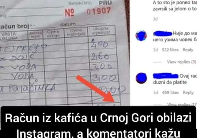 Pogledajte račun iz kafića u Crnoj Gori koji obilazi instagram