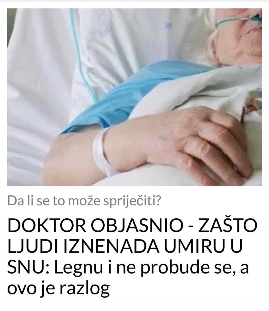 DOKTOR OBJASNIO ZASTO SE UMIRE U SNU