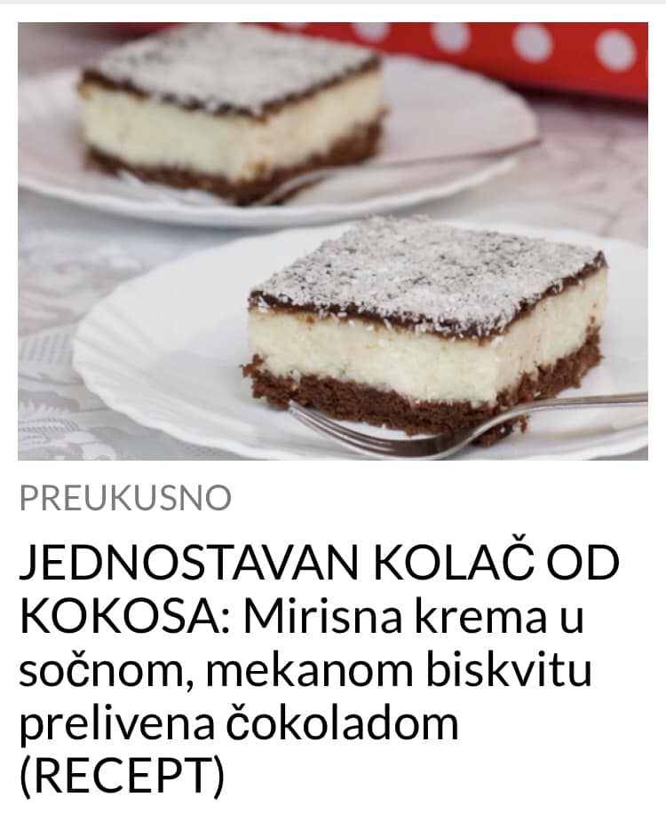 ISPROBAJTE RECEPT ZA OVAJ PREDIVNI KOKOS KOLAČ