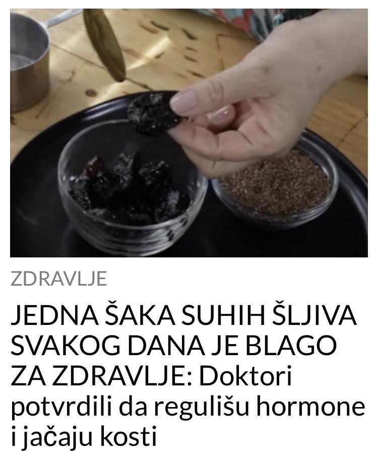 JEDNA SAKA SUHIH SLJIVA NA DAM JE BLAGO ZA ZDRAVLJE