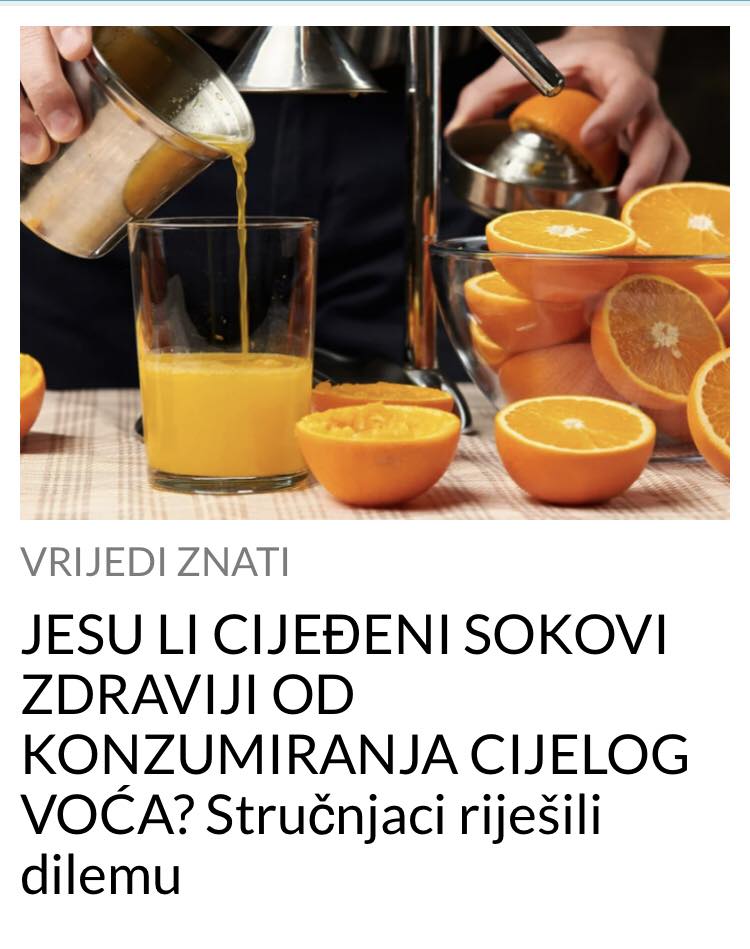 POGLEDAJTE DA LI SU CIJEDJENI SOKOVI ZDRAVIJI OD KONZUMIRANJA CIJELOG VOCA