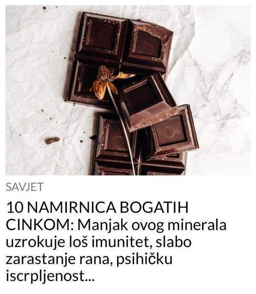 POGLEDAJTE KOJE SU NAMIRNICE BOKATE CINKOM !