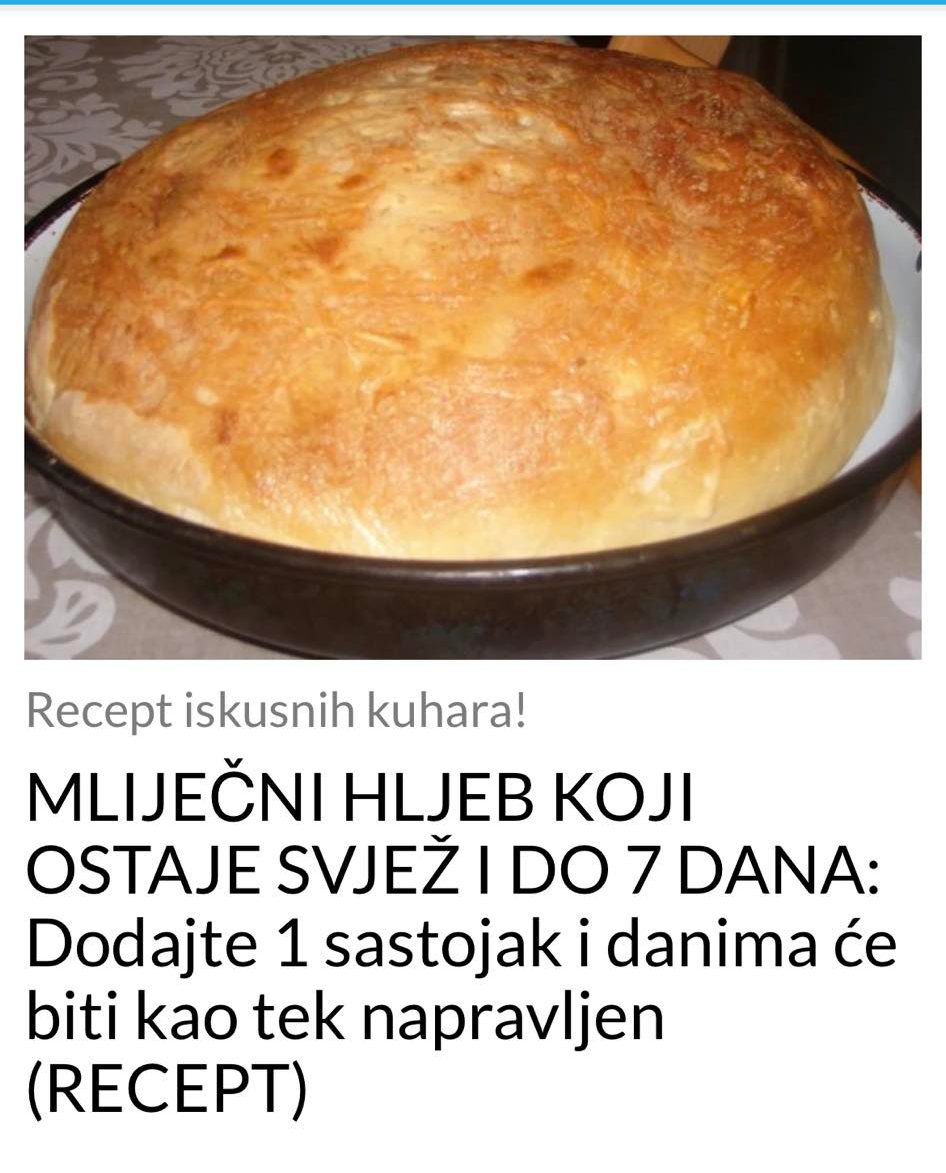 RECEPT ZA MLIJECINI HLJEB